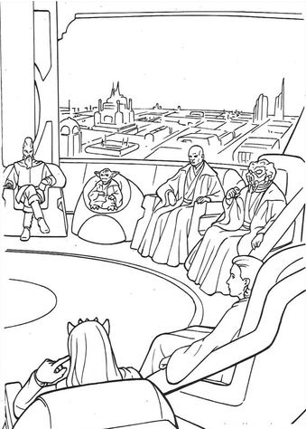 Página para colorir do Alto Conselho Jedi em Coruscant
