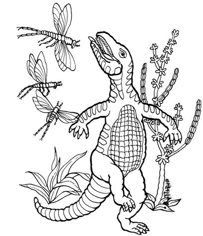 Thecodont And Meganeuras Coloring Pages