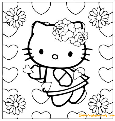 Kitty In Love Coloring Page