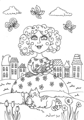 Peppy enjoys spring in May Coloring Page