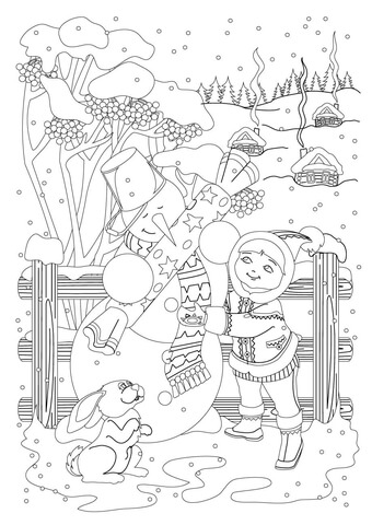 Snowman Receive a Gift Coloring Pages