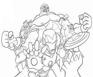 Iron Man, Thor, Hulk and Captain America from Avengers Coloring Page