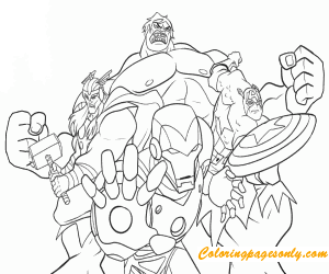 Iron Man, Thor, Hulk and Captain America from Avengers Coloring Pages