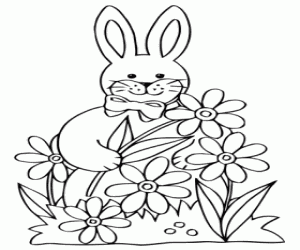 Rabbits Spring Flowers Coloring Page