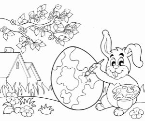 A Rabbit Preparing Easter Day Coloring Page
