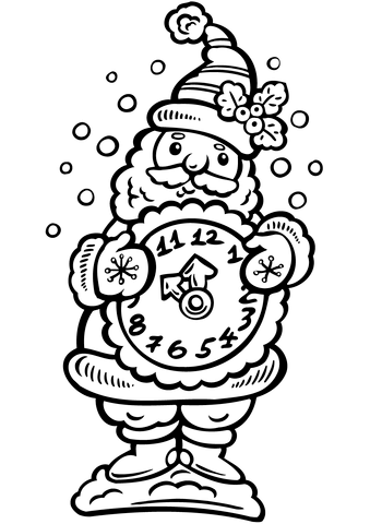 Santa with a Clock Coloring Pages