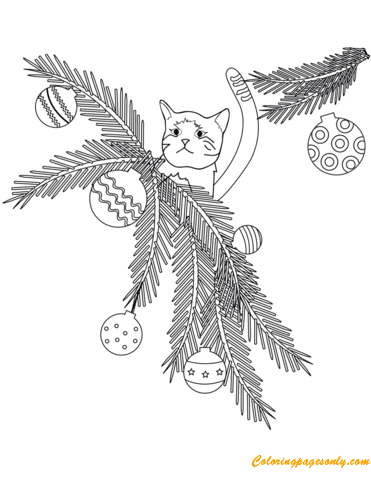 cat on tree branches christmas coloring pages  holidays