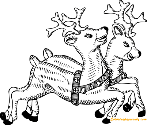 Santa's Reindeers Christmas Coloring Page - Free Printable Coloring Pages