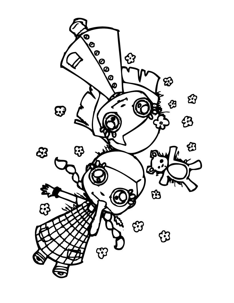 Two Lovely Girls and Flowers Coloring Page