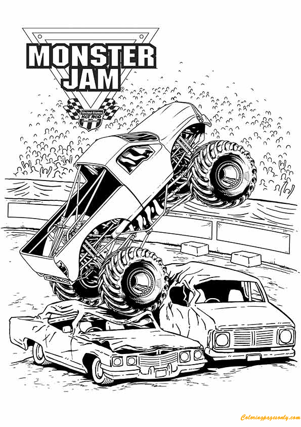 Monster Jam Face Off Two Cars Coloring Page