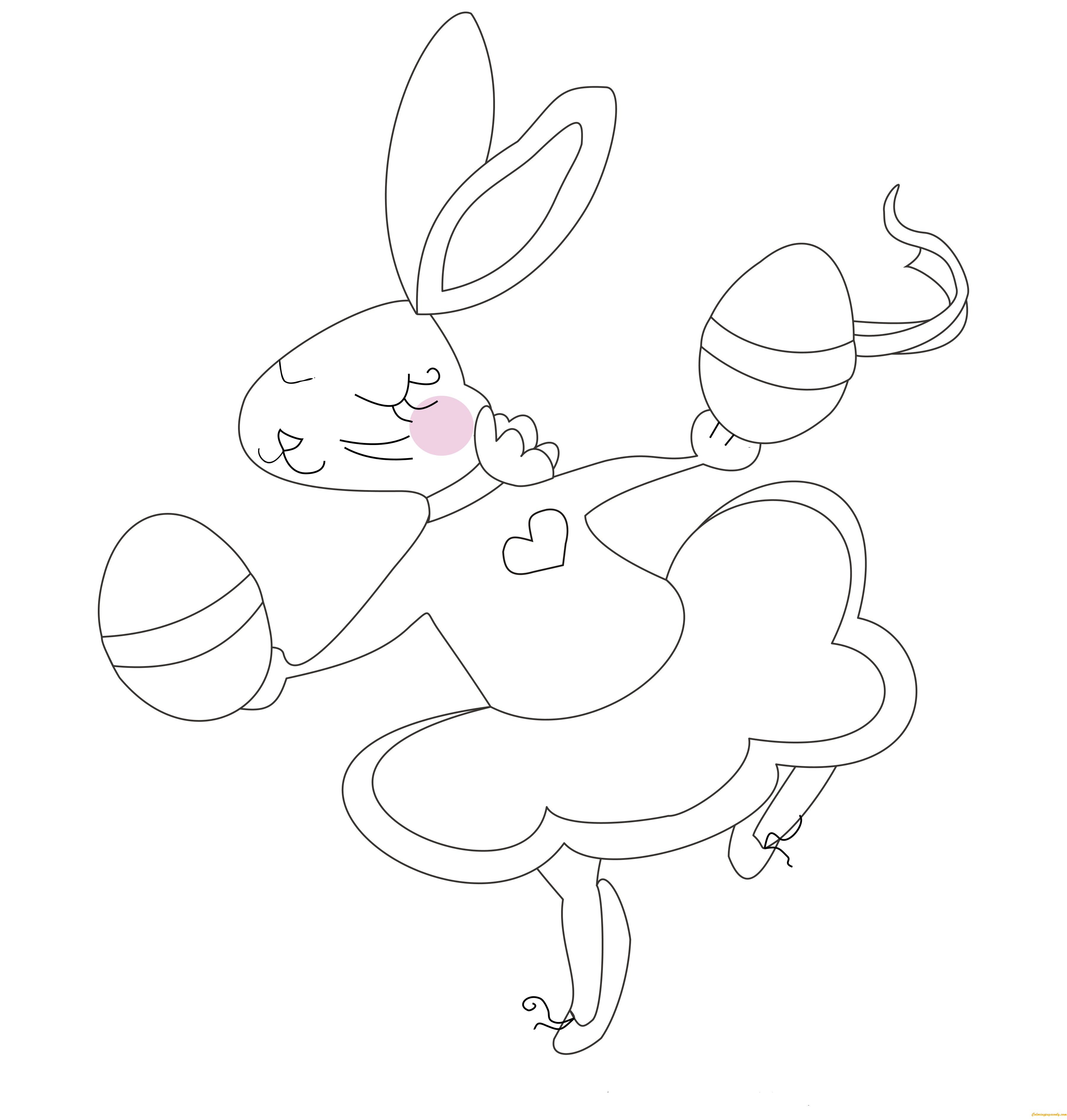 Bunny Dancing with Easter Eggs Coloring Pages