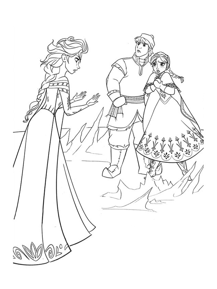 Anna, Kristoff And Elsa Coloring Pages