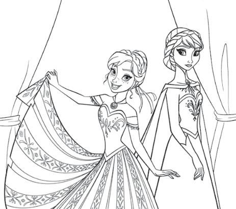 Desenho para colorir das irmãs Anna e Elsa