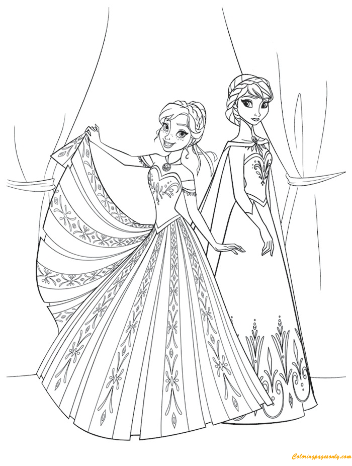 The Sisters Anna And Elsa Coloring Page