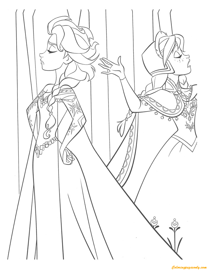 Anna And Elsa Having A Disagreement Coloring Pages
