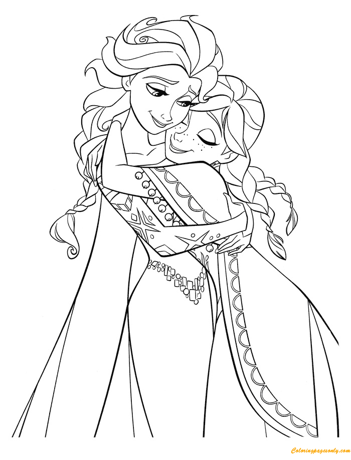 Elsa und Anna umarmen sich Malvorlagen