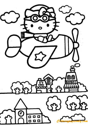 Kitty Flies Over The City Coloring Pages