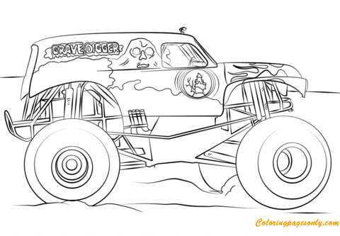 grave digger from monster truck coloring page  free