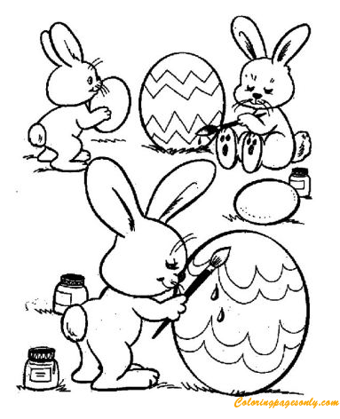 Cute Rabbits Coloring Easter Eggs Coloring Page