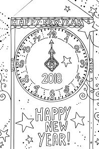 2018 New Year Clock Coloring Pages