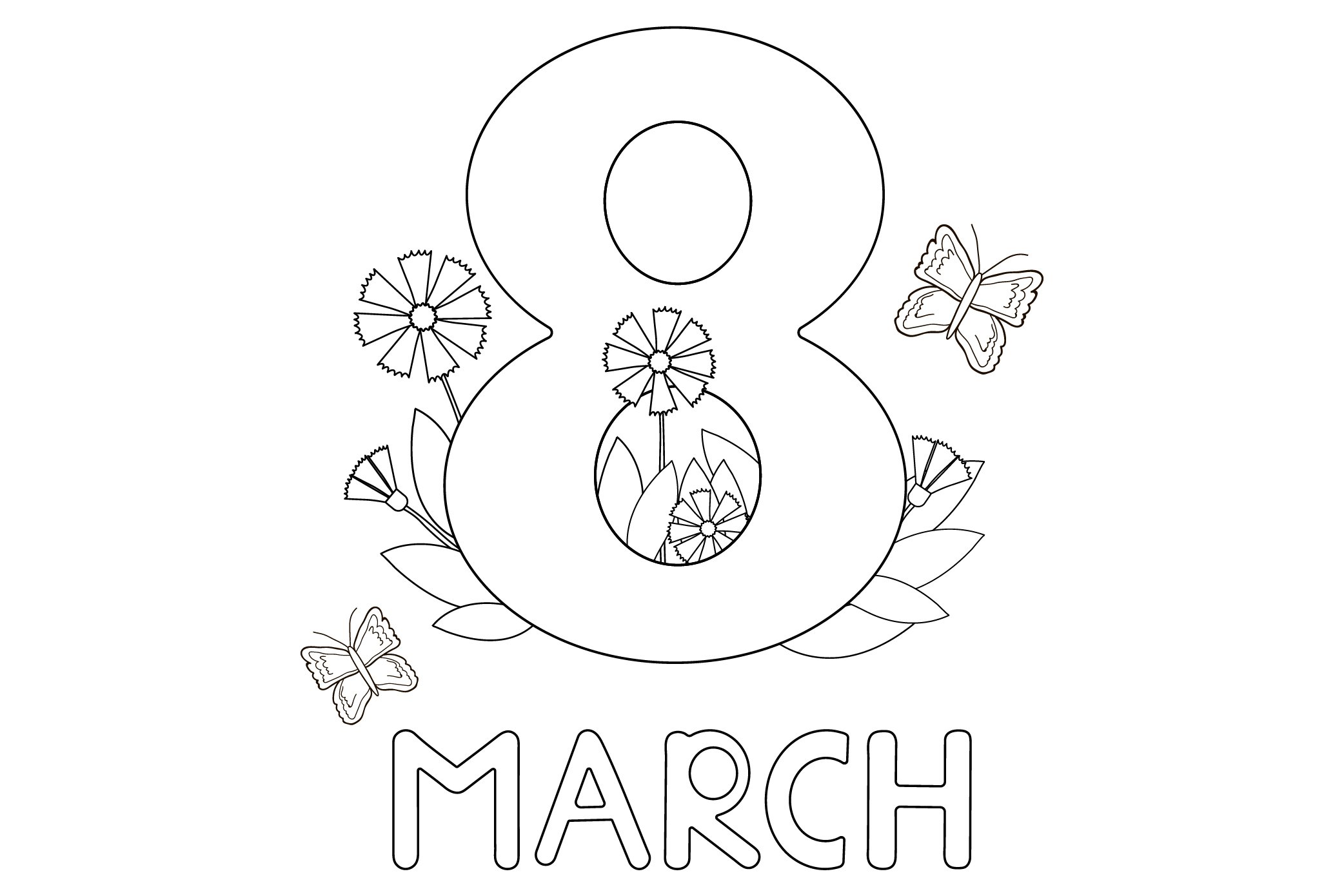 8th March with flowers Coloring Pages