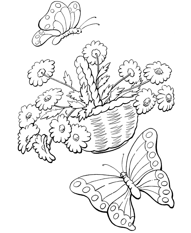 A Basket of Flower and Butterflies Coloring Pages