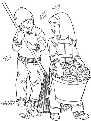 A boy and a girl are working in the garden in September Coloring Pages