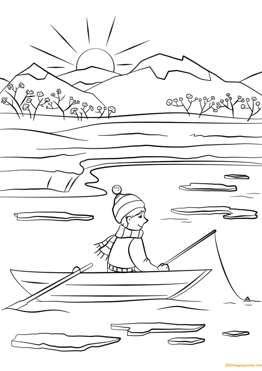 A Boy Fishing in Spring from Spring