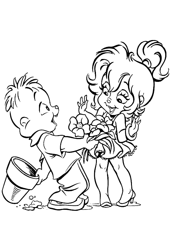 A Boy Giving Flowers To His Girlfriend Coloring Page
