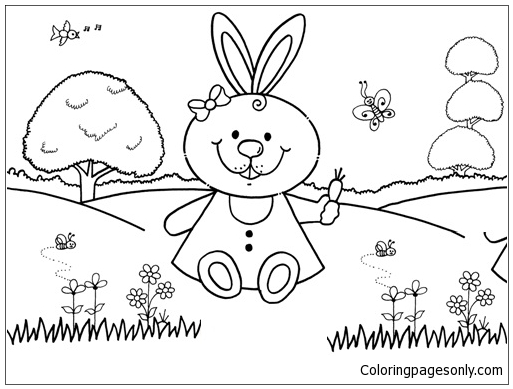 A Bunny Rabbit With A Carrot In A Garden Coloring Pages