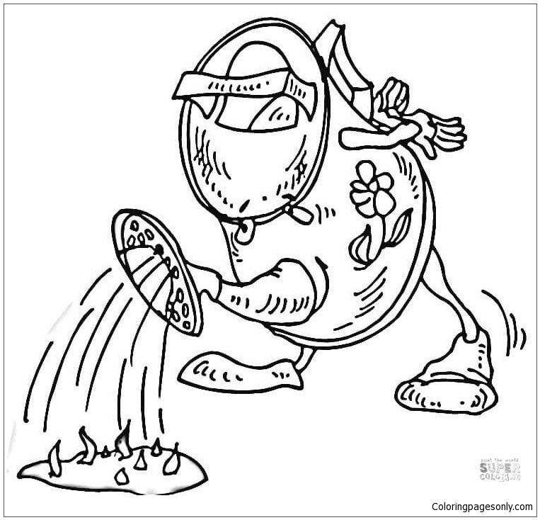 A cartoon-like watering can Coloring Pages