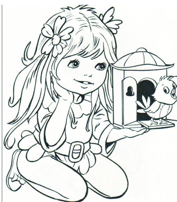 A Cute Girl Hear Chirping Bird Coloring Page