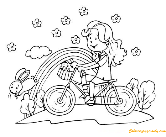 A Cute Girl Riding Bike Coloring Pages - Nature & Seasons ...