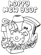 A Cute Little Train Says Happy New Year Coloring Pages