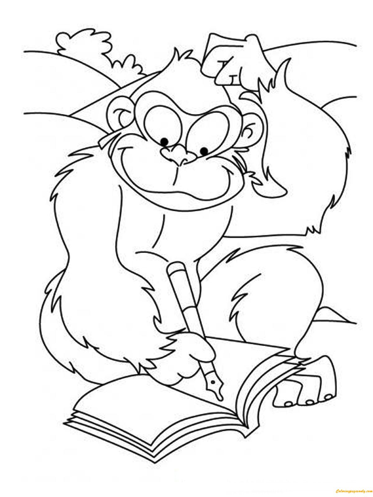 A Cute Monkey Writing Coloring Pages