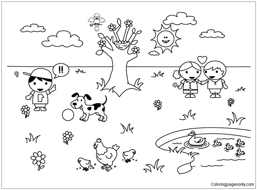 A Day In Spring Coloring Pages
