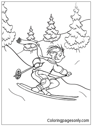 A Downhill Skier In The Mountains Coloring Pages