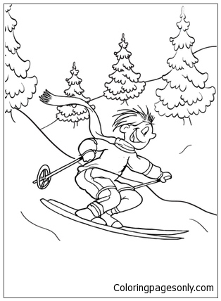 A Downhill Skier In The Mountains Coloring Page - Free Printable ...