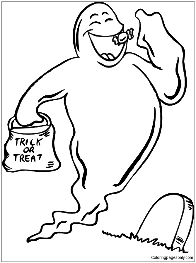 A Ghost Eating Candy Coloring Page