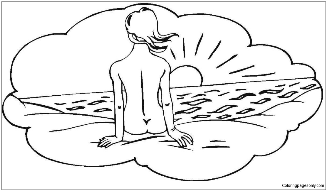 A Girl On The Beach Coloring Page