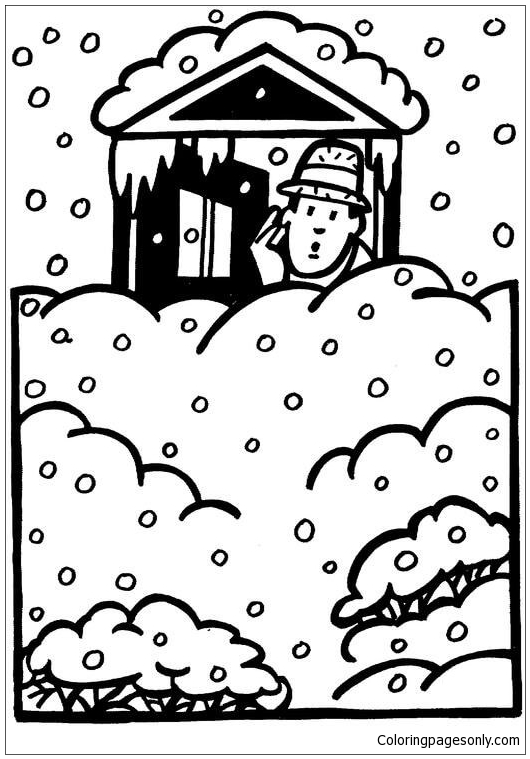 A House Buried In The Snow Coloring Pages