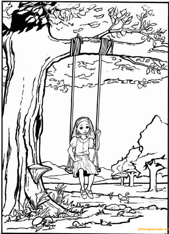 A Little Girl is Seesawing Coloring Pages