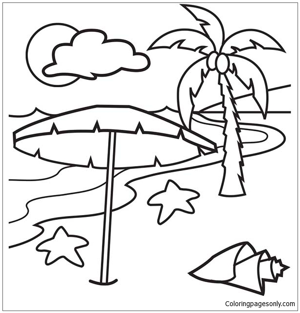 A Lovely Beach on Tropical Island Coloring Page - Free Printable ...