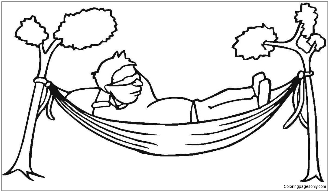 A Man Is Resting In A Hammock Coloring Pages