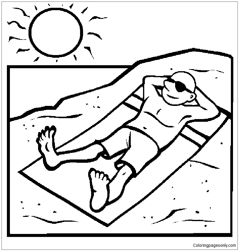 A Man Relaxing On The Beach In The Summer Coloring Pages