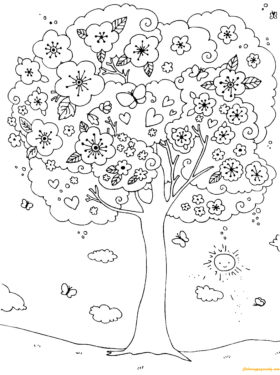 A Nice Blossoming Tree Coloring Pages