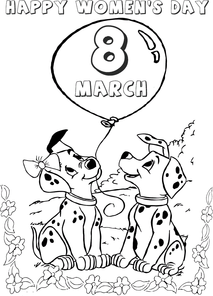 A pair of dogs in 8th March Coloring Page