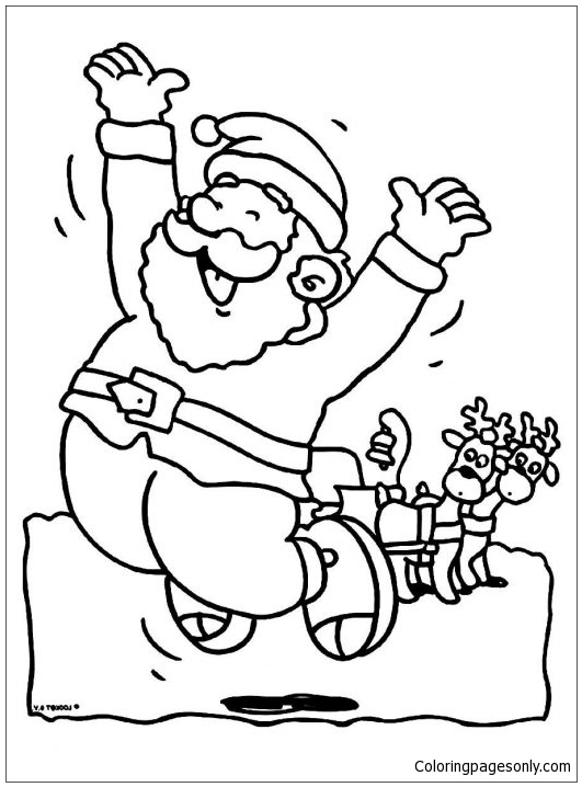 A Santa Claus Jumping Happily To Welcome Christmas Day Coloring Pages