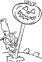A Skeleton In A Graveyard With A Jack-o-lantern Coloring Page
