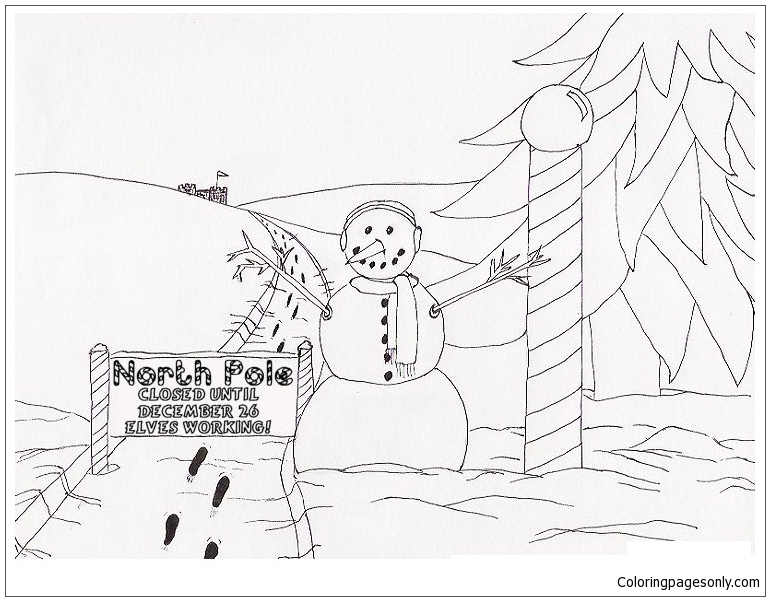 A snowman guards the North Pole from North And South Poles